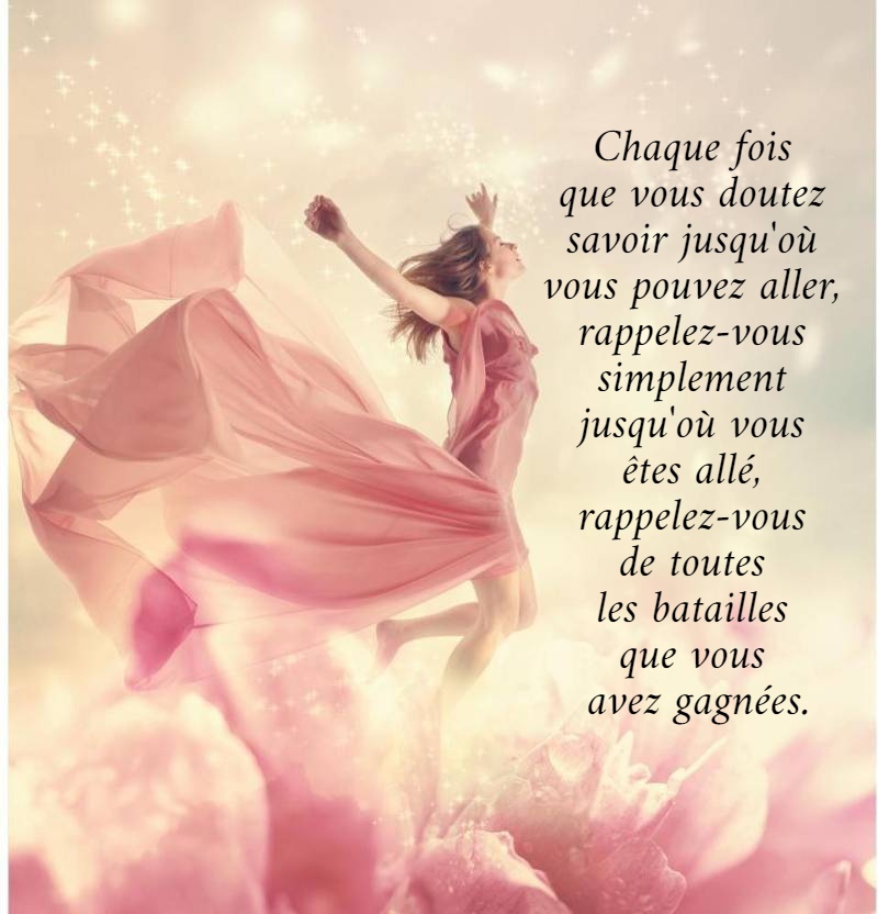 Chaque fois  que vous doutez  savoir jusqu'où  vous pouvez aller,  rappelez-vous  simplement  jusqu'où vous  êtes allé,  rappelez-vous  de toutes  les batailles  que vous  avez gagnées.