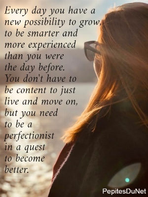 Every day you have a  new possibility to grow, to be smarter and  more experienced  than you were  the day before.  You don't have to  be content to just  live and move on,  but you need  to be a  perfectionist  in a quest  to become  better.