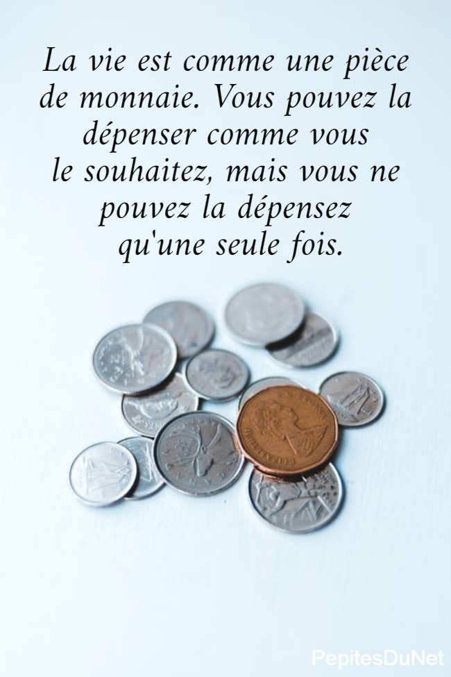 La vie est comme une pièce  de monnaie. Vous pouvez la  dépenser comme vous  le souhaitez, mais vous ne  pouvez la dépensez  qu'une seule fois.