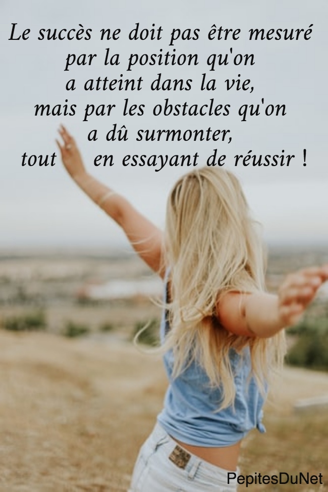 Le succès ne doit pas être mesuré  par la position qu'on  a atteint dans la vie,  mais par les obstacles qu'on  a dû surmonter,  tout     en essayant de réussir !