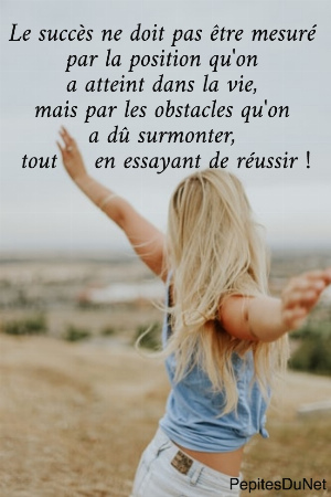 Le succ&egrave;s ne doit pas &ecirc;tre mesur&eacute;  par la position qu'on  a atteint dans la vie,  mais par les obstacles qu'on  a d&ucirc; surmonter,  tout     en essayant de r&eacute;ussir !