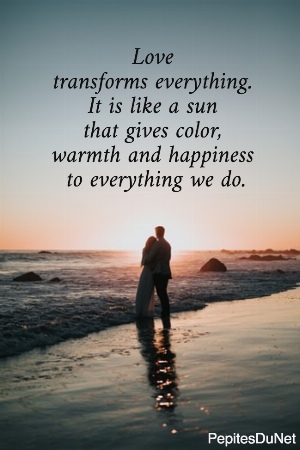 Love  transforms everything.  It is like a sun  that gives color,  warmth and happiness  to everything we do.