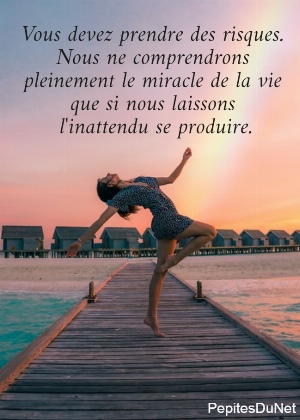 Vous devez prendre des risques.  Nous ne comprendrons  pleinement le miracle de la vie  que si nous laissons  l'inattendu se produire.