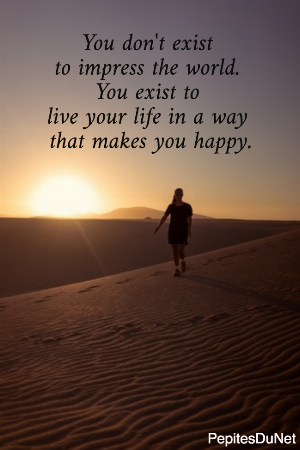You don't exist  to impress the world.  You exist to  live your life in a way  that makes you happy.